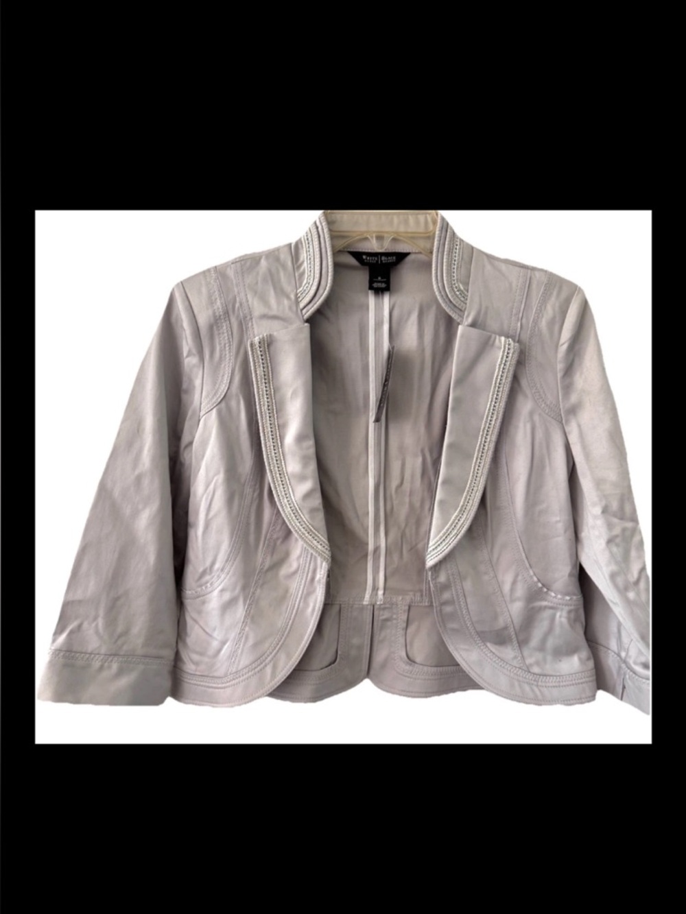 White House Black Market Gray Cropped Trimmed Blazer Fitted Stretch NWT Womens 6